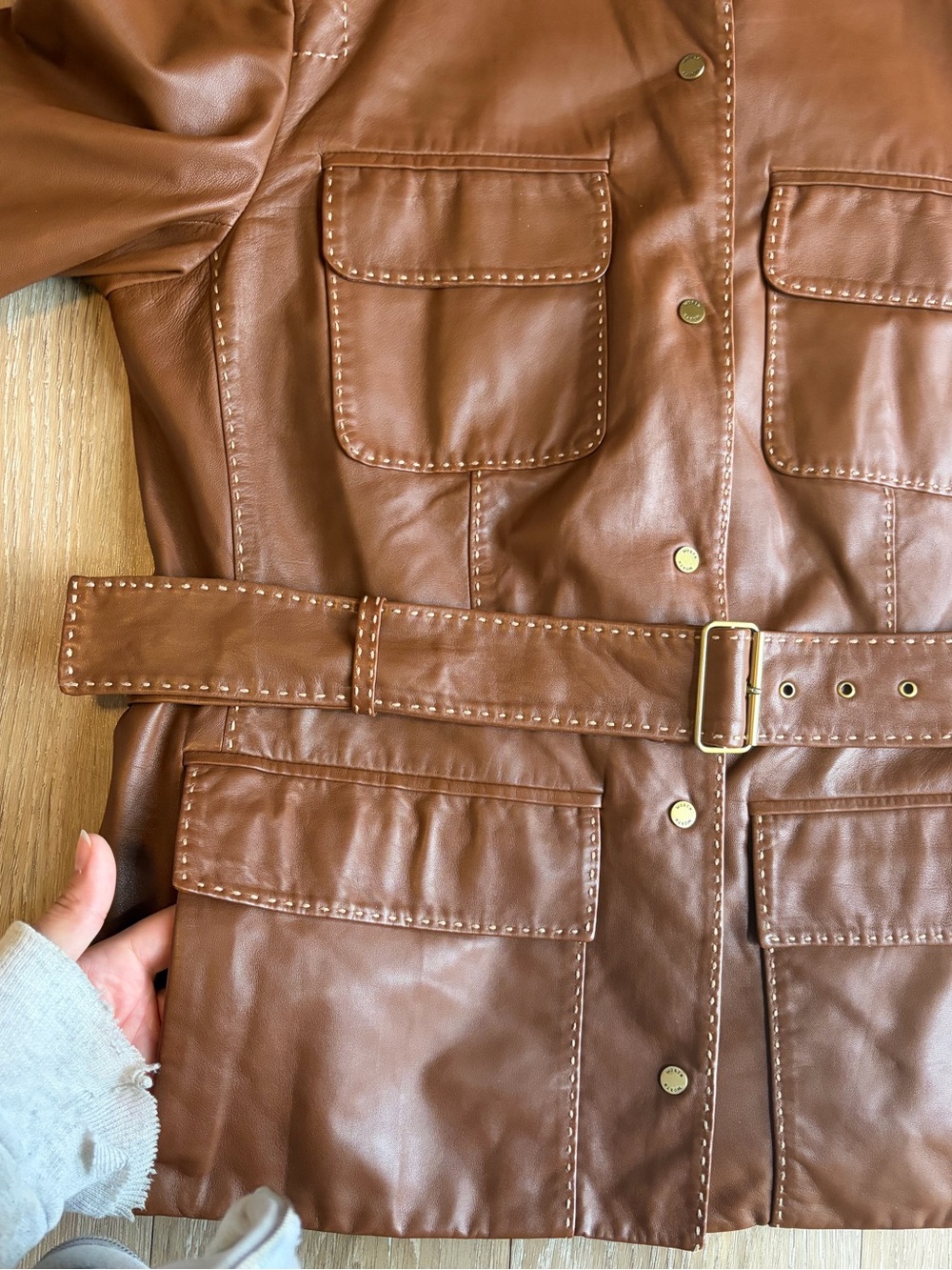 Vintage Worth Brown Genuine Leather Belted Jacket - Picture 6 of 10